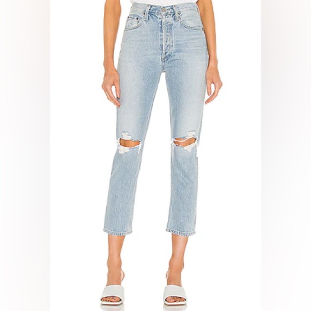 Agolde Riley Distressed Crop Jeans - Clear Skies